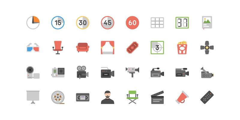 camera icons set. film production equipment.