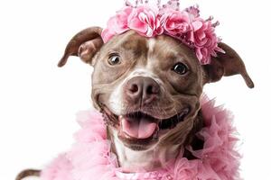 Happy Dog wearing Prince costumes, studio lighting, isolated on white background, stock photographic style photo