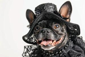 Happy Dog wearing Gothic costumes, studio lighting, isolated on white background, stock photographic style photo
