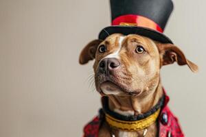 Happy Dog wearing Magician costumes, studio lighting, isolated on white background, stock photographic style photo