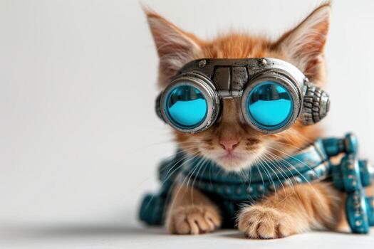 Happy cat wearing Robot costumes, studio lighting, isolated on white background, stock photographic style photo