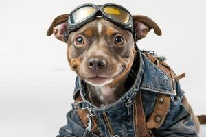 Happy Dog wearing Mechanic costumes, studio lighting, isolated on white background, stock photographic style photo