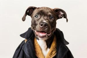 Happy Dog wearing Judge costumes, studio lighting, isolated on white background, stock photographic style photo