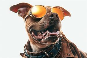 Happy Dog wearing Futuristic costumes, studio lighting, isolated on white background, stock photographic style photo
