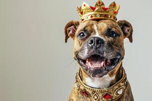 Happy Dog wearing King costumes, studio lighting, isolated on white background, stock photographic style photo