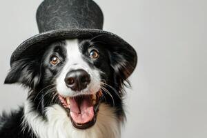 Happy Dog wearing Magician costumes, studio lighting, isolated on white background, stock photographic style photo