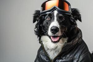 Happy Dog wearing Futuristic costumes, studio lighting, isolated on white background, stock photographic style photo