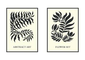 Set of posters in the style of Matisse. Interior and home decoration. Abstract. Flowers and leaves. Botany. Boho. Template. Trendy art .Hippies. Psychedelic. 60s and 70s. Elements and shape. Collage vector