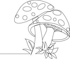 Continuous one line Mushrooms for coloring book pages outline vector
