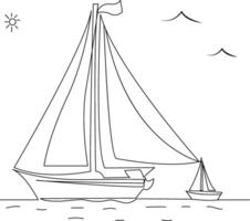 Continuous line art drawing sailing boat illustrations vector