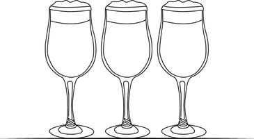 Three glasses of wine continuous one line drawing vector
