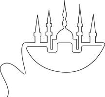 Continuous one line art drawing mosque building illustration religion concept vector
