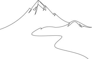 Continuous one line art hand drawn minimalist mountain illustration vector