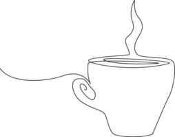 Continuous single line hand drawn cup of coffee with steam illustration vector