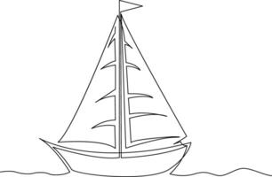 Continuous line art drawing sailing boat illustrations vector