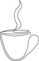 Continuous single line hand drawn cup of coffee with steam illustration vector