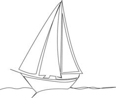 Continuous line art drawing sailing boat illustrations vector