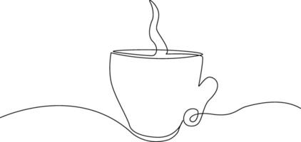 Continuous single line hand drawn cup of coffee with steam illustration vector