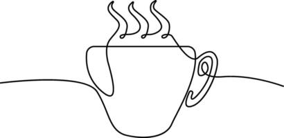 Continuous single line hand drawn cup of coffee with steam illustration vector