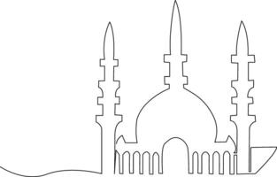 Continuous one line art drawing mosque building illustration religion concept vector