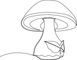 Continuous one line Mushrooms for coloring book pages outline vector