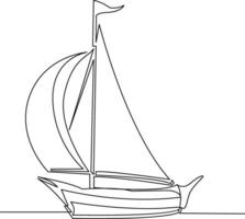Continuous line art drawing sailing boat illustrations vector