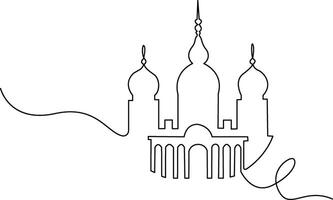 Continuous one line art drawing mosque building illustration religion concept vector