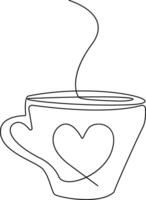Continuous single line hand drawn cup of coffee with steam illustration vector