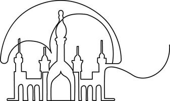 Continuous one line art drawing mosque building illustration religion concept vector