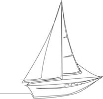 Continuous line art drawing sailing boat illustrations vector