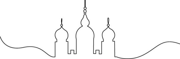 Continuous one line art drawing mosque building illustration vector