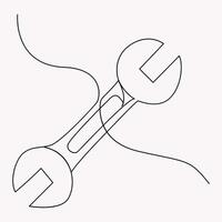 Drawing continuous One line art Happy labour day concept of the master's hand holds a wrench vector