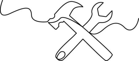 Continuous Single one line drawing labour day concept Double Sided Wrench Tool vector