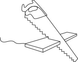 Continuous Single one line drawing labour day concept Handsaw wood Cut Out vector