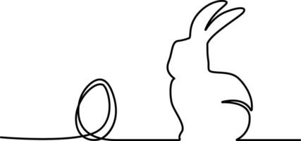 Easter bunny with egg continuous one line art vector