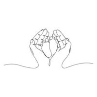 Continuous Drawing of Hand and baby feet with one line art vector