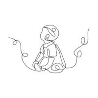Continuous one line art of Cute baby sitting on the white background vector