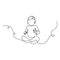 Continuous one line art of Cute baby sitting on the white background vector