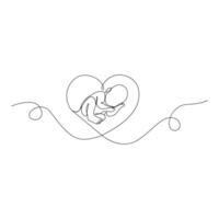 Continuous One Line art Baby in womb with heart shape vector