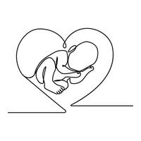Continuous One Line art Baby in womb with heart shape vector