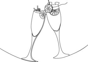 Two glasses of wine continuous one line drawing vector