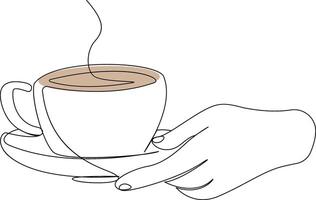Continuous single line hand drawn cup of coffee with steam illustration vector