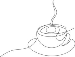 Continuous single line hand drawn cup of coffee with steam illustration vector