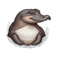 Hand Drawn Platypus in a Lush Nest Illustration vector