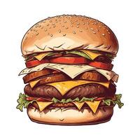 Cartoonish Hamburger Illustration With Seed Bun vector
