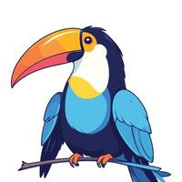 Toucan Perched on Branch Cartoon Illustration vector