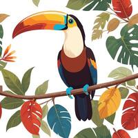 Tropical Toucan Perched on Colorful Branch Cartoon Illustration vector