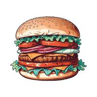 Delicious Burger with Fresh Toppings Illustration vector