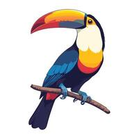Colorful Toucan Bird Sitting on Branch Cartoon Illustration vector