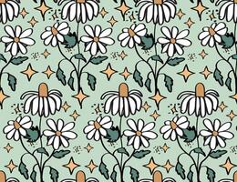 Daisy flowers in a Victorian-style seamless pattern. vector